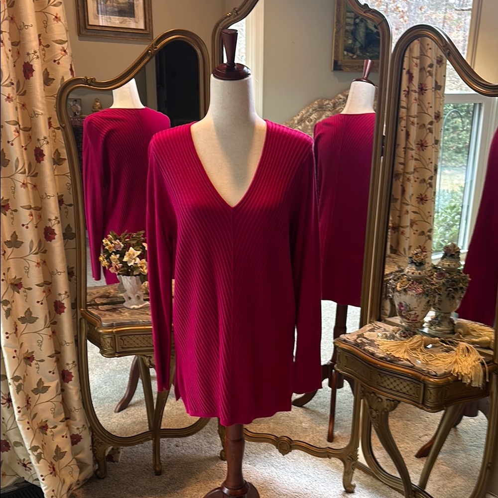 Vibrant Raspberry V-Neck Sweater